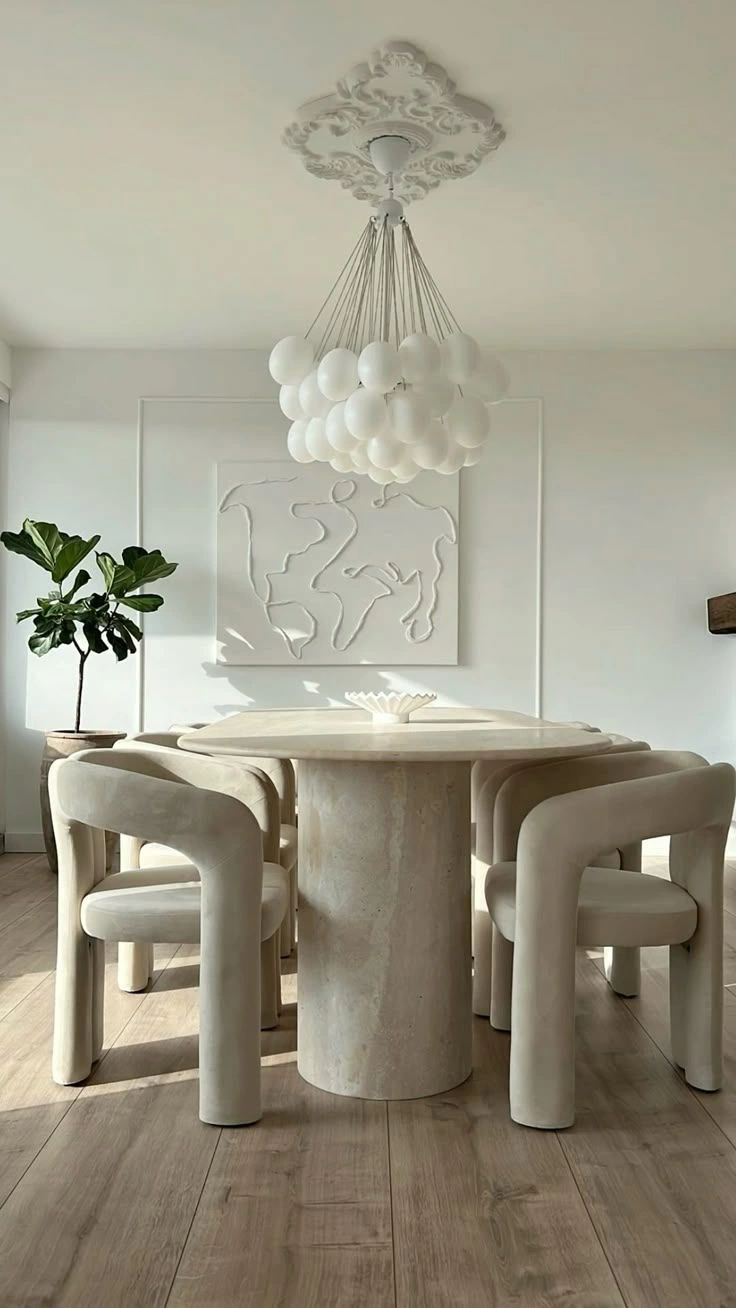 Light Travertine dining table – view 01