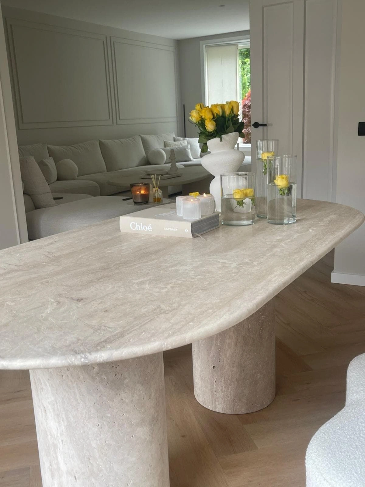 Light Travertine dining table – view 02